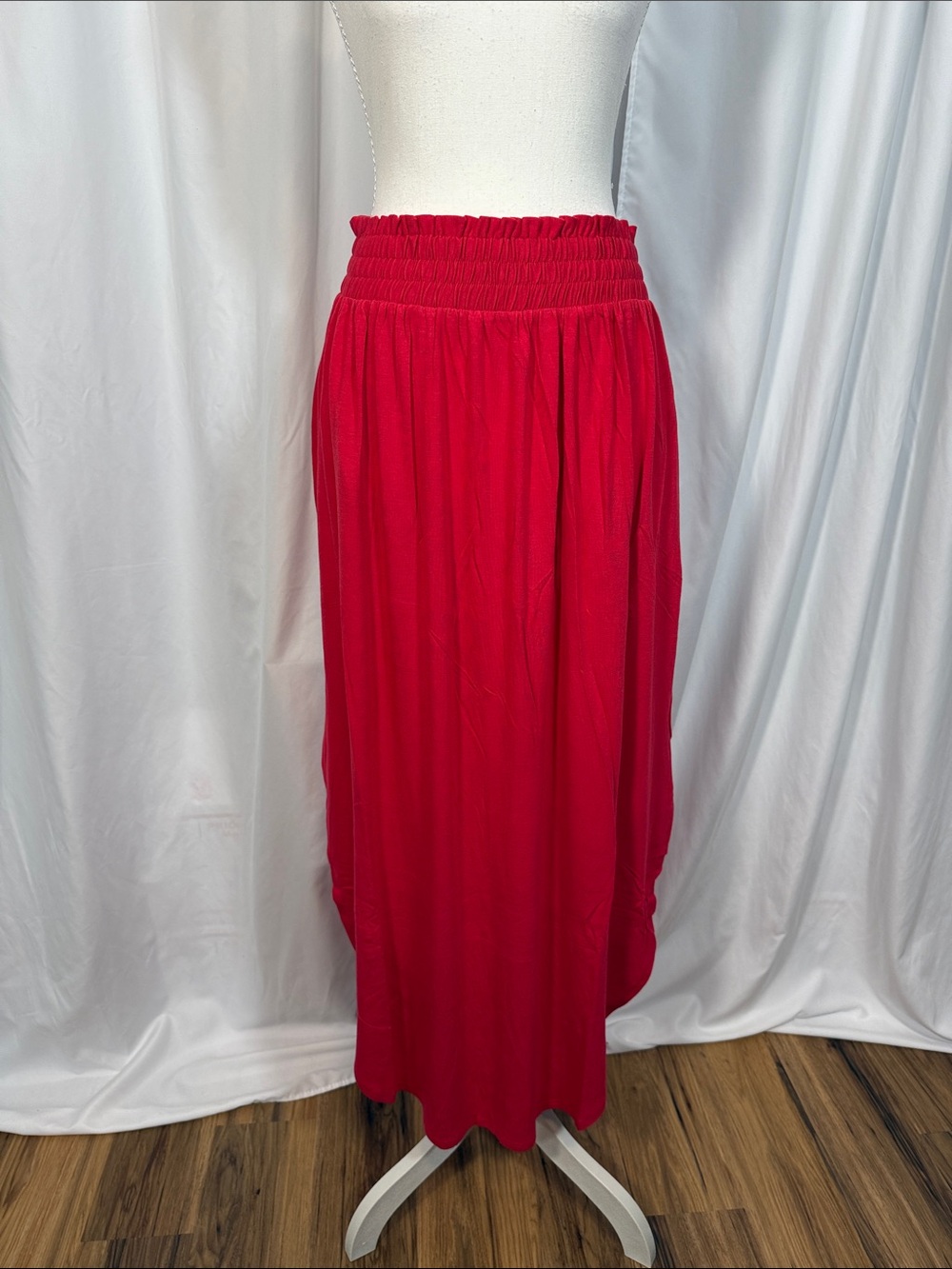 Zenana Bright Red Maxi Skirt with Elastic Waist